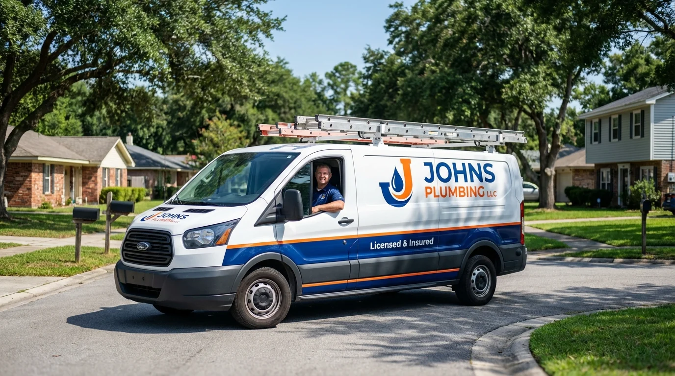 Johns Plumbing LLC service van in Hiller, PA