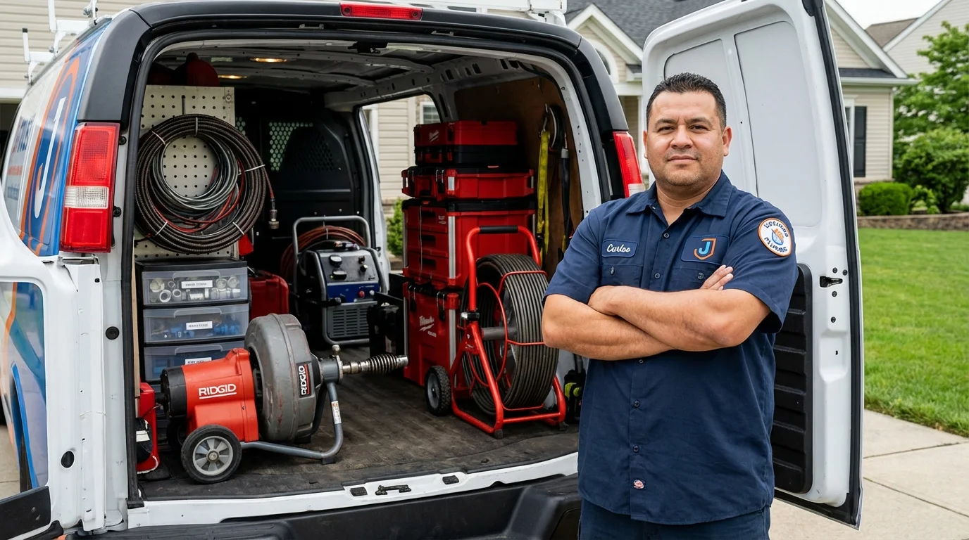 Professional drain cleaning equipment and Johns Plumbing LLC plumber in Hiller