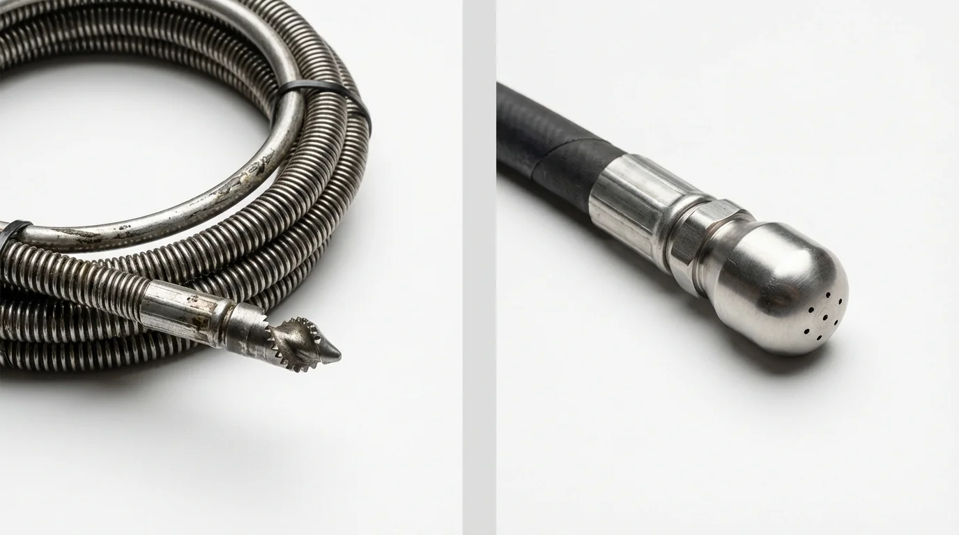 Drain snake cable and hydro jetting nozzle used for drain cleaning in Hiller, PA