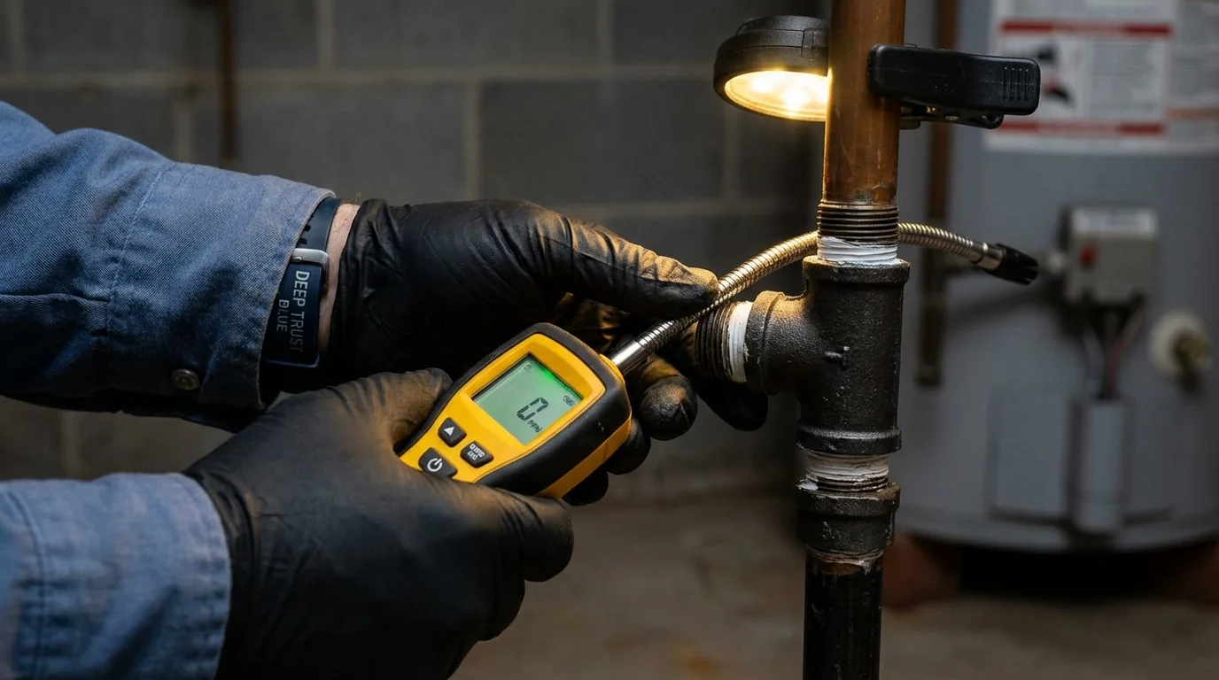 Gas leak detection with electronic sniffer by Johns Plumbing LLC in Hiller