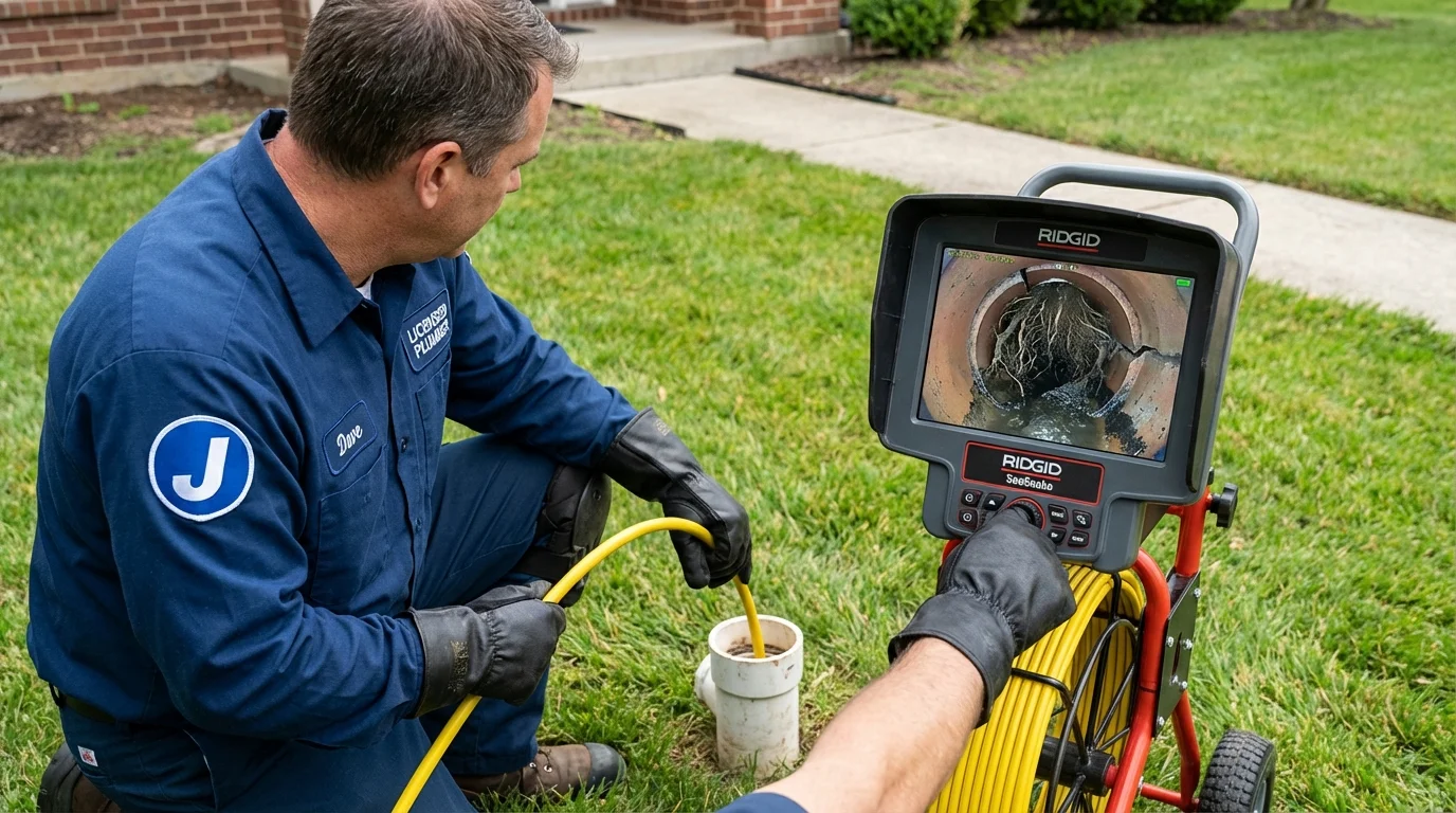 Sewer camera inspection being performed by Johns Plumbing LLC in Hiller