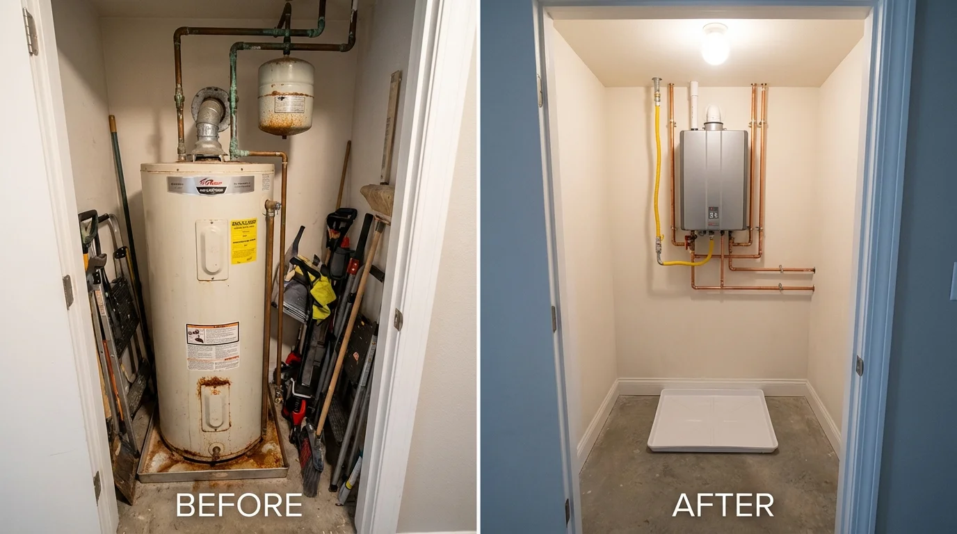 Tank water heater versus wall-mounted tankless unit comparison for Hiller, PA homeowners