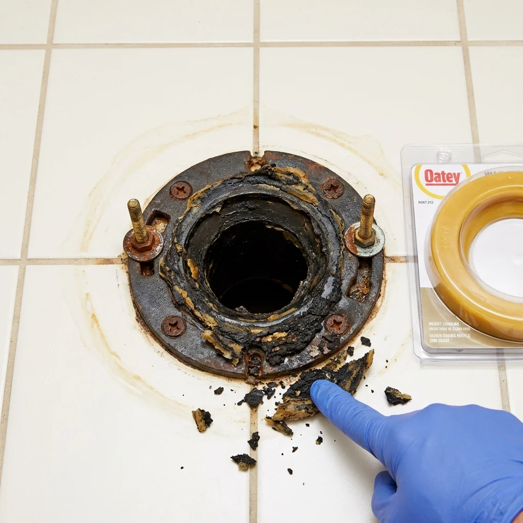 Failed wax ring showing water seepage at the base of a toilet in a Hiller, PA home